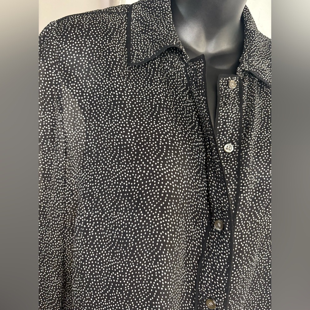J. Crew Collection Silk secretary sheer black white micro polka dots sz 4 - Picture 5 of 9